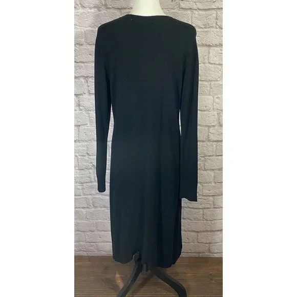 SOFT SURROUNDINGS Sweater Dress M Black Button Front Asymmetrical Ribbing 9438 - Picture 3 of 8